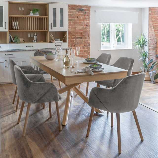 Amelia Whitewash Dining Table Set - 6 Seater - Freya Grey Carver Chairs - Whitewash Oak Legs - image 1