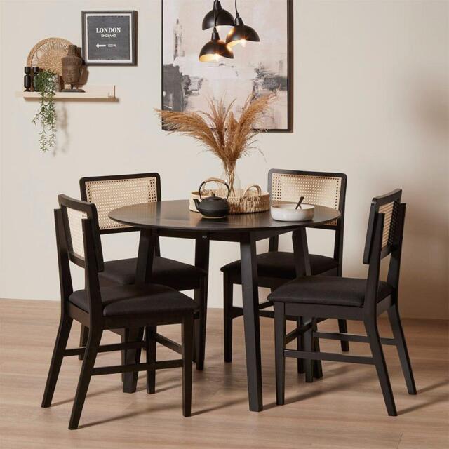 Charlie Black Dining Table Set - Round Drop Leaf - 4 Seater - Charlie Dining Chairs - image 1