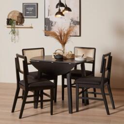 Charlie Black Dining Table Set - Round Drop Leaf - 4 Seater - Charlie Dining Chairs - thumbnail 4