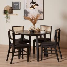 Charlie Black Dining Table Set - Round Drop Leaf - 4 Seater - Charlie Dining Chairs - thumbnail 1