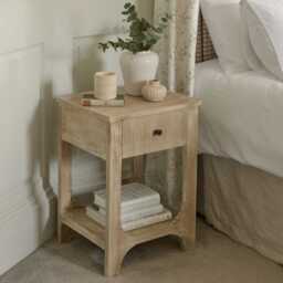 Jade 1 Drawer Bedside Table - Chalked Mango Wood - thumbnail 2
