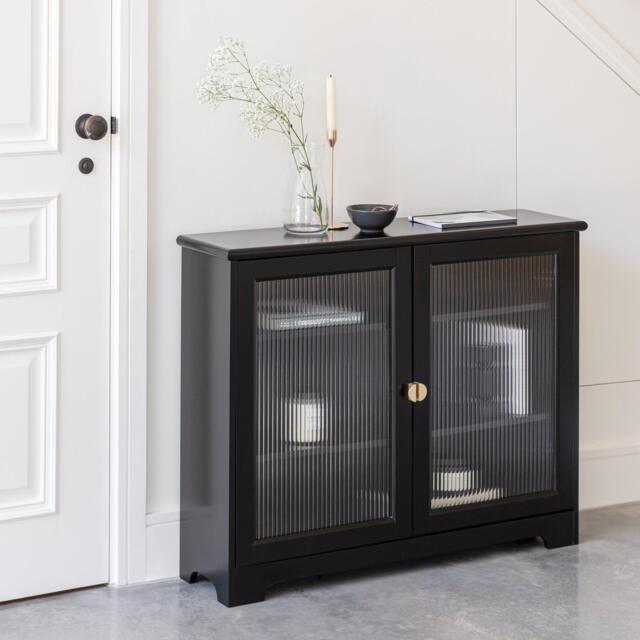 Lua 2 Door Narrow Sideboard - Noir Black with Glass Door - image 1