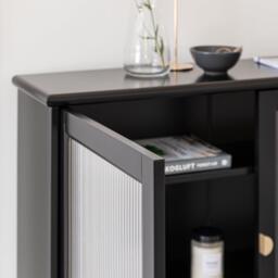 Lua 2 Door Narrow Sideboard - Noir Black with Glass Door - thumbnail 5