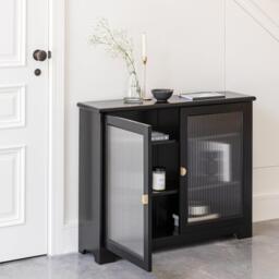Lua 2 Door Narrow Sideboard - Noir Black with Glass Door - thumbnail 6