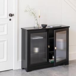 Lua 2 Door Narrow Sideboard - Noir Black with Glass Door - thumbnail 4