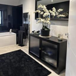 Lua 2 Door Narrow Sideboard - Noir Black with Glass Door - thumbnail 2