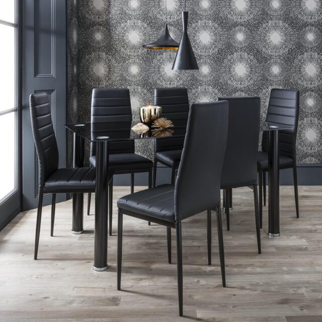 Anya Glass Dining Table Set - 6 Seater - Anya Black Faux Leather Dining Chairs - image 1