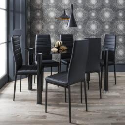 Anya Glass Dining Table Set - 6 Seater - Anya Black Faux Leather Dining Chairs