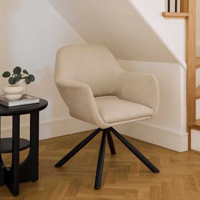 Parker Office Swivel Chair - Natural Beige with Black Metal Legs - image 1