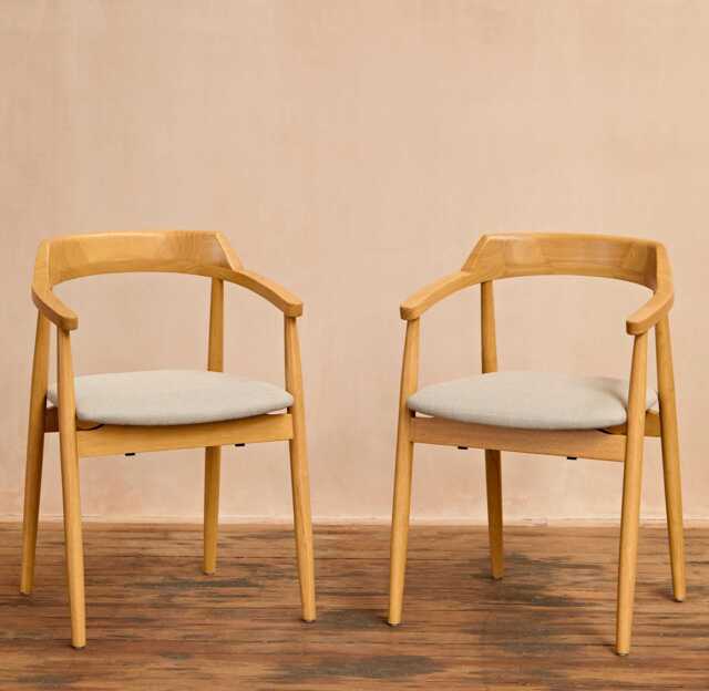 Carter Fawn Linen Dining Armchairs - Set of 2 - Pale Oak Legs - image 1