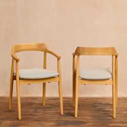 Carter Fawn Linen Dining Armchairs - Set of 2 - Pale Oak Legs - thumbnail 2