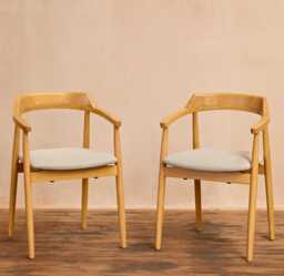 Carter Fawn Linen Dining Armchairs - Set of 2 - Pale Oak Legs - thumbnail 1