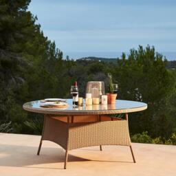 Kemble 8 Seater Garden Round Dining Table - Natural Brown