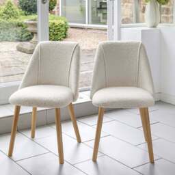 Ella 160cm Pale Oak Dining Table Set - 6 Seater - 4 Freya Dining Chairs with  2 Freya Armchairs - Light Beige with Pale Oak Legs - thumbnail 2
