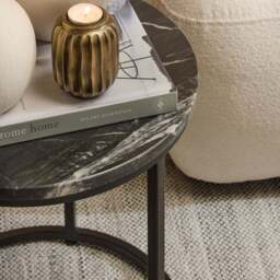 Nara Black Marble Round Nest of Tables - Black Frame - thumbnail 6