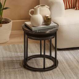 Nara Black Marble Round Nest of Tables - Black Frame - thumbnail 4