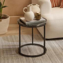 Nara Black Marble Round Nest of Tables - Black Frame - thumbnail 3