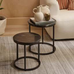 Nara Black Marble Round Nest of Tables - Black Frame - thumbnail 1
