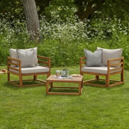 Rowan Wooden Garden 2 Armchairs & Coffee Table - Sand - thumbnail 1