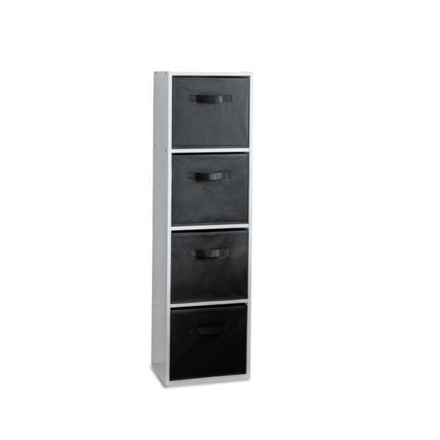 Cara 4 Tier Storage Unit / Chalk White Bookcase with Black Boxes - image 1