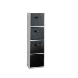 Cara 4 Tier Storage Unit / Chalk White Bookcase with Black Boxes - thumbnail 1