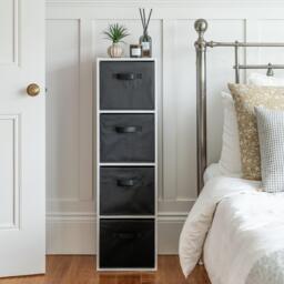 Cara 4 Tier Storage Unit / Chalk White Bookcase with Black Boxes - thumbnail 2