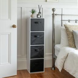 Cara 4 Tier Storage Unit / Chalk White Bookcase with Black Boxes - thumbnail 3