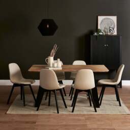 Atlas Chalked Mango Wood Dining Table Set -  6 Seater - Ellis Light Beige Boucle Dining Chairs - Black Oak Legs - thumbnail 1