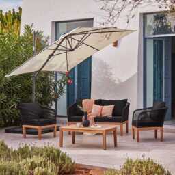 Eaden Rope Garden Conversation Set with Cream LED Premium Cantilever Parasol - Black - thumbnail 1
