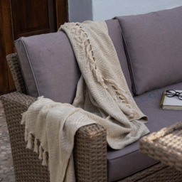 Aston 9 Seater Rattan Corner Sofa Set with Cream Lean Over Parasol with Polywood Table Top - Natural Brown - thumbnail 6