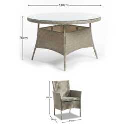 Kemble 6 Seater Round Rattan Garden Dining Set with Kemble/Marston Dining Chairs - Light Grey - thumbnail 6
