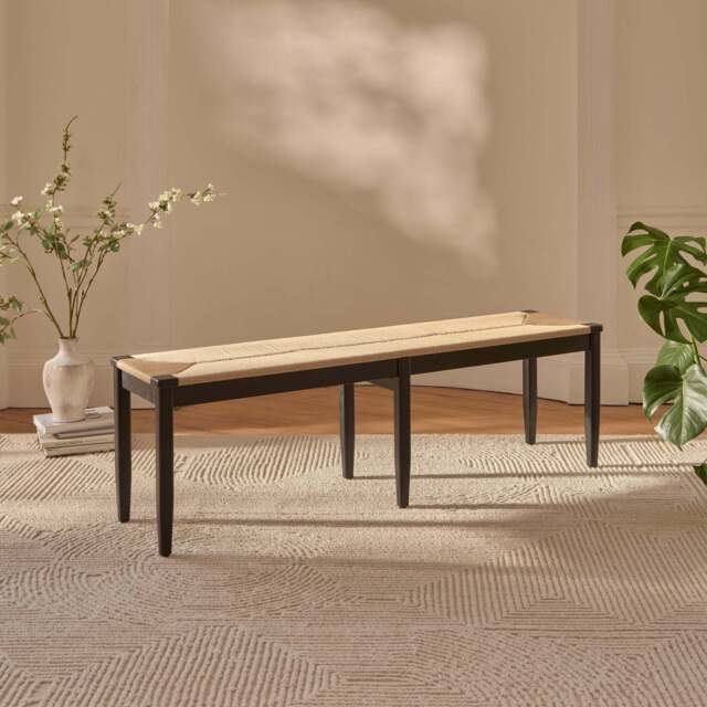 Tilly 150cm Wooden Woven Bench - Black Oak - image 1
