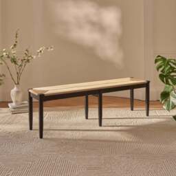 Tilly 150cm Wooden Woven Bench - Black Oak - thumbnail 1