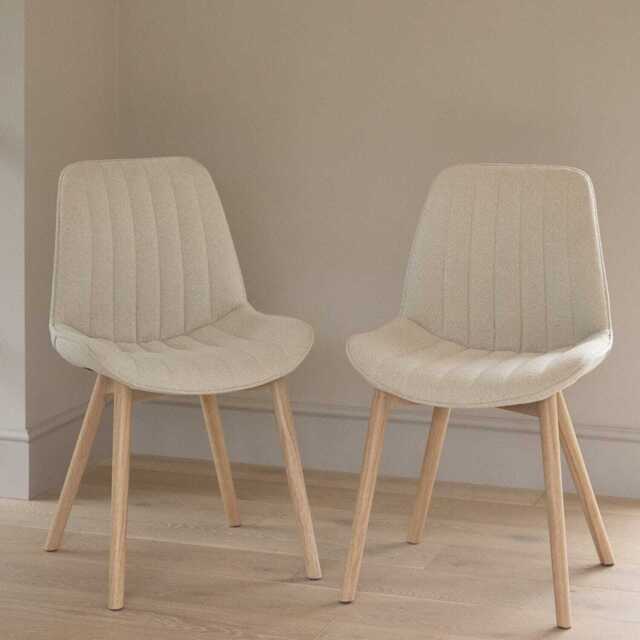 Bella Light Beige Boucle Dining Chairs - Set of 2 - Whitewash Oak Legs - image 1
