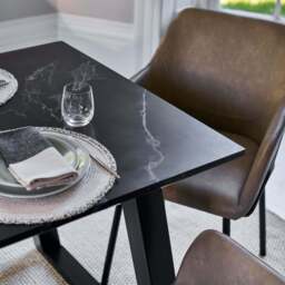Atlas 160cm Black Marble Veneer Dining Table Set - 6 Seater - Reagan Faux Leather Dining Armchairs - Almond Brown - thumbnail 6