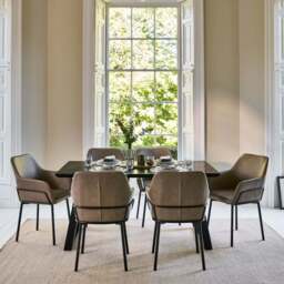 Atlas 160cm Black Marble Veneer Dining Table Set - 6 Seater - Reagan Faux Leather Dining Armchairs - Almond Brown - thumbnail 4