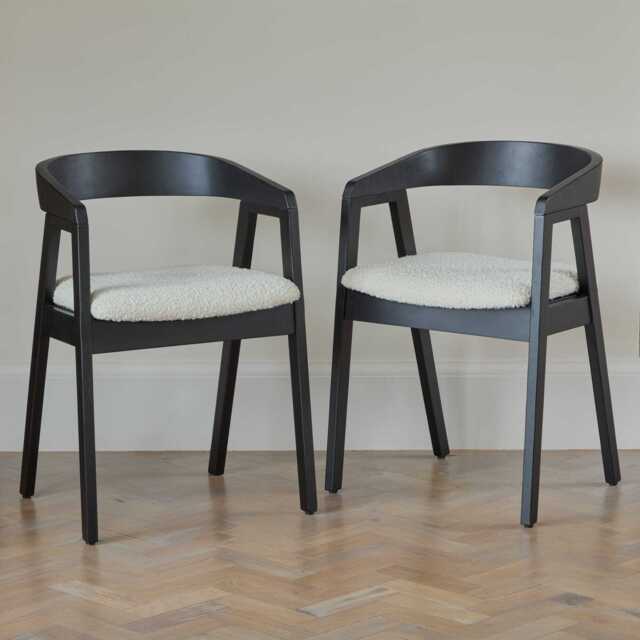 Ella Boucle Dining Armchairs - Set of 2 - Black Oak Legs - image 1