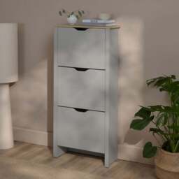 Windsor 60cm Three Door Shoe Cabinet - Pale Grey with Coastal Oak Top - thumbnail 2