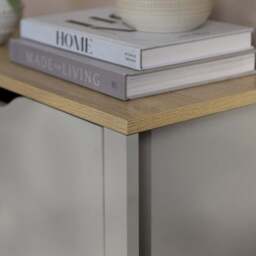 Windsor 60cm Three Door Shoe Cabinet - Pale Grey with Coastal Oak Top - thumbnail 5