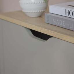 Windsor 60cm Three Door Shoe Cabinet - Pale Grey with Coastal Oak Top - thumbnail 6