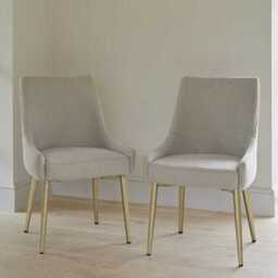 Maeve Soft Beige Dining Chairs - Set of 2 - Gold Legs - thumbnail 1