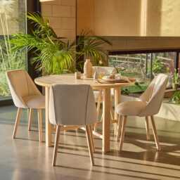 Carter Whitewash Round Dining Table with 4 Freya Boucle Dining Chairs with Whitewash Legs - thumbnail 1