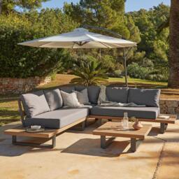 Shiva Garden Corner Sofa Set with Cream Lean Over Parasol - Grey - thumbnail 1