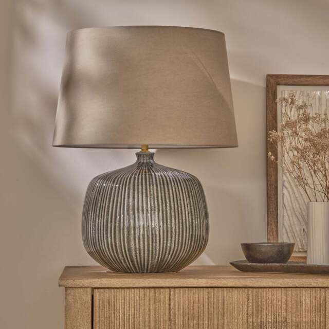 Tongham Dark Grey Ceramic Table Lamp & Coningsby Taupe Cotton Lampshade - 40cm - image 1