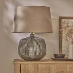 Tongham Dark Grey Ceramic Table Lamp & Coningsby Taupe Cotton Lampshade - 40cm - thumbnail 1