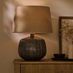 Tongham Dark Grey Ceramic Table Lamp & Coningsby Taupe Cotton Lampshade - 40cm - thumbnail 2
