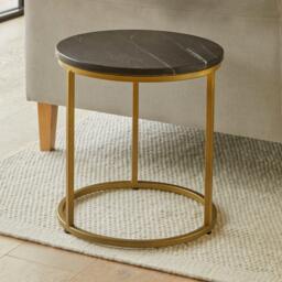 Nara Round Real Marble Side Table with Gold Legs - thumbnail 1