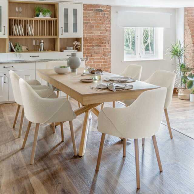 Amelia Whitewash Extendable Dining Table Set - 6 Seater - Freya Boucle Carver Chairs - Whitewash Legs - image 1