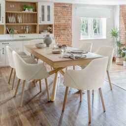 Amelia Whitewash Extendable Dining Table Set - 6 Seater - Freya Boucle Carver Chairs - Whitewash Legs