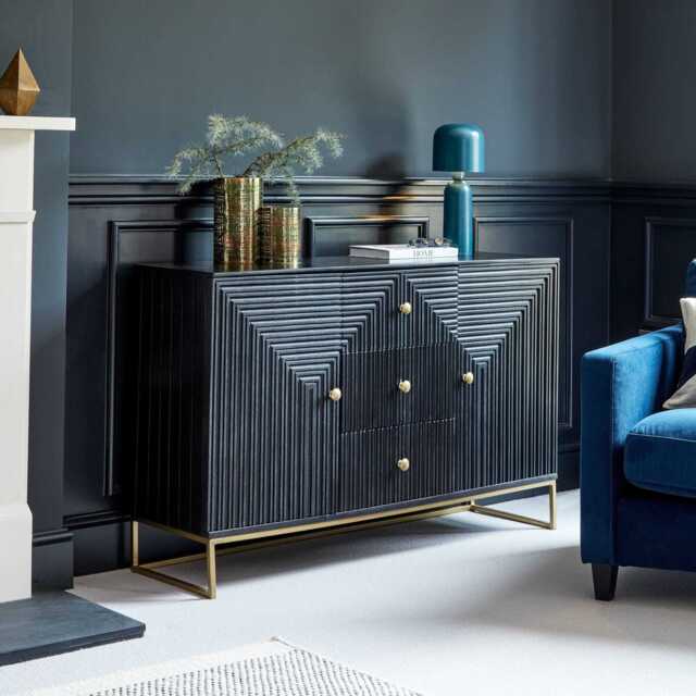 Rayna 2 Door 3 Drawer Large Sideboard - Jet Black - image 1
